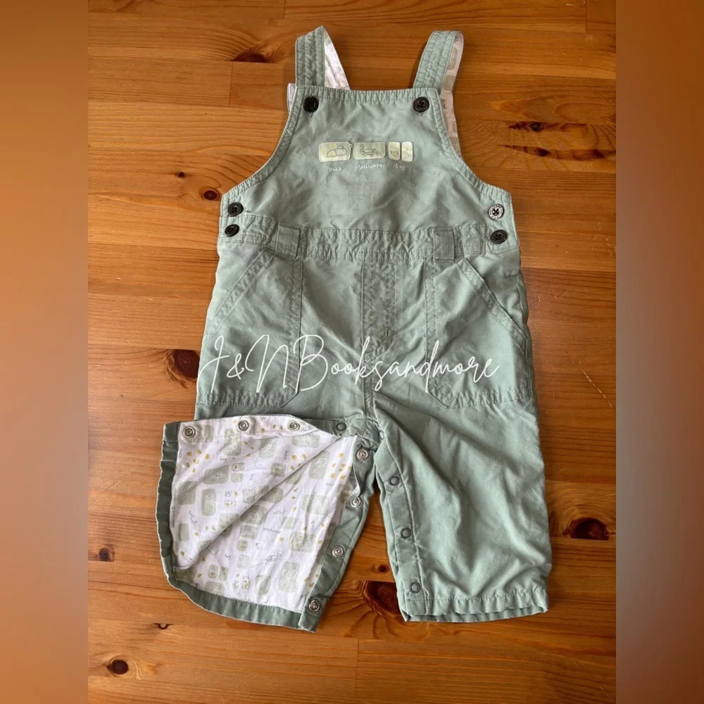Janie & Jack Infant Button Down Shirt & Lined Grasshopper Overalls Set Size 3-6M